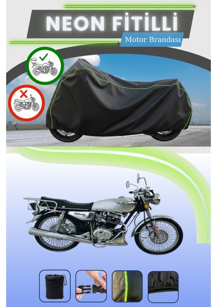 Siyah Arka Çanta Uyumlu Neon Fitilli Kuba Filinta 200 Uyumlu Motor Brandası