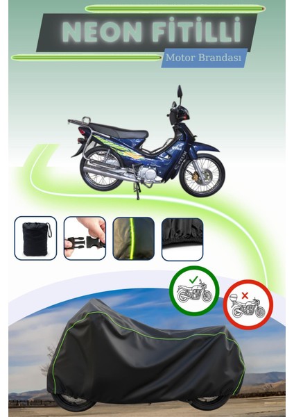 Siyah Neon Fitilli Çelik Motor Cup 110 Uyumlu Motor Brandası