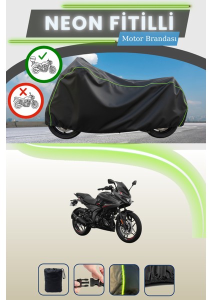 Siyah Arka Çanta Uyumlu Neon Fitilli Bajaj Pulsar F 250 Uyumlu Motor Brandası