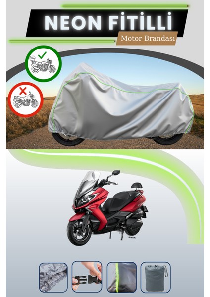 Gri Arka Çanta Uyumlu Neon Fitilli Kymco Downtown 250I Uyumlu Motosiklet Brandası