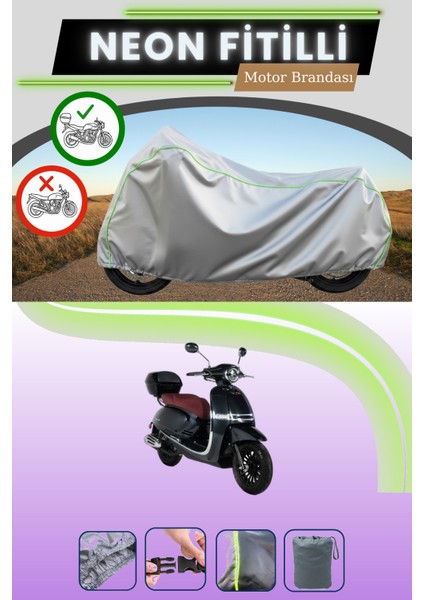 Gri Arka Çanta Uyumlu Neon Fitilli Rks Galaxy Gold 125 Uyumlu Motosiklet Brandası