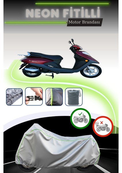 Gri Neon Fitilli Motolux Ceo 110 Uyumlu Motosiklet Brandası