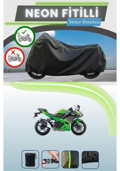Siyah Arka Çanta Uyumlu Neon Fitilli Kawasaki Ninja 400 Uyumlu Motor Brandası