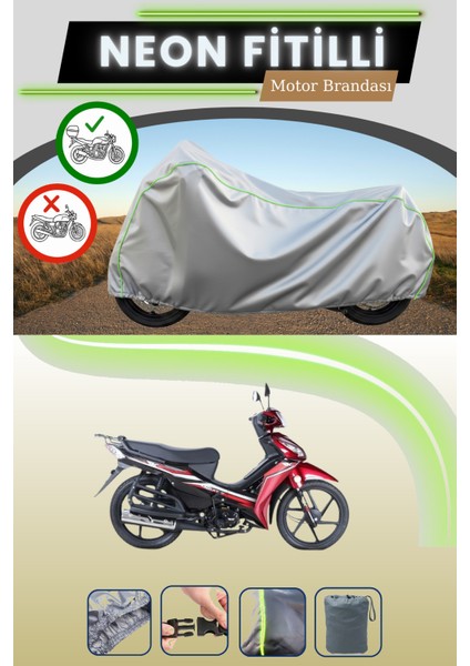 Gri Arka Çanta Uyumlu Neon Fitilli Rks Next 100 Uyumlu Motosiklet Brandası