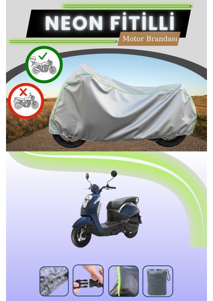 Gri Arka Çanta Uyumlu Neon Fitilli Sym Mio 100 Uyumlu Motosiklet Brandası