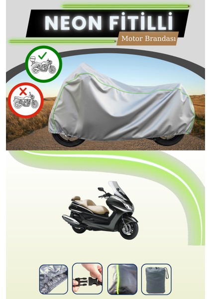 Gri Arka Çanta Uyumlu Neon Fitilli Yamaha Majesty 250 Uyumlu Motosiklet Brandası