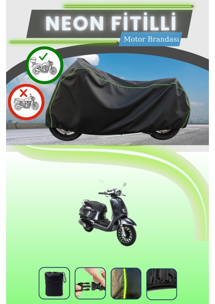 Siyah Arka Çanta Uyumlu Neon Fitilli Rks Siesta 50 Uyumlu Motor Brandası