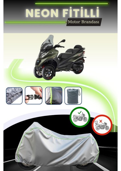 Gri Neon Fitilli Piaggio Mp3 530 Uyumlu Motosiklet Brandası