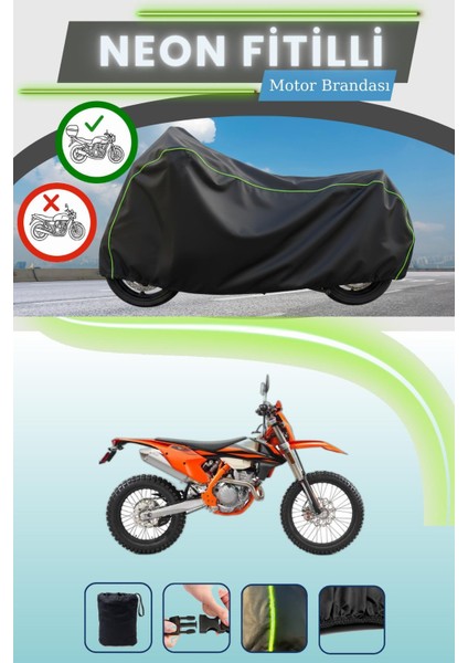 Siyah Arka Çanta Uyumlu Neon Fitilli Ktm 250 Exc-F Uyumlu Motor Brandası