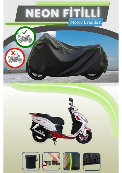 Siyah Arka Çanta Uyumlu Neon Fitilli Arora Ar 150 T8-H Joker Uyumlu Motor Brandası
