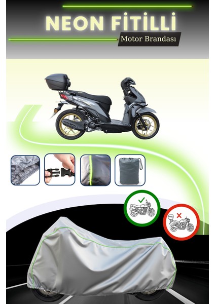 Gri Neon Fitilli Yuki Route 110 Uyumlu Motosiklet Brandası