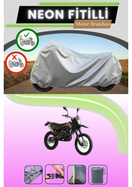 Gri Arka Çanta Uyumlu Neon Fitilli Asya Rx 250 Supermoto Uyumlu Motosiklet Brandası