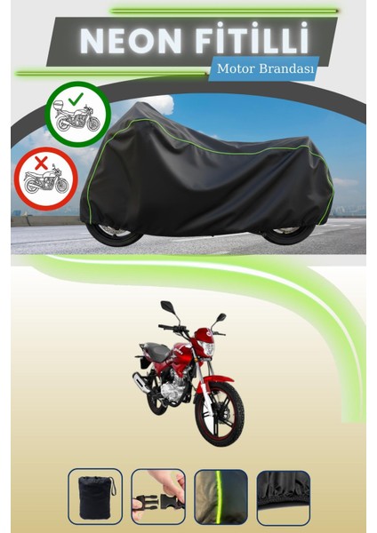 Siyah Arka Çanta Uyumlu Neon Fitilli Yuki YK-162 Goldfox Uyumlu Motor Brandası