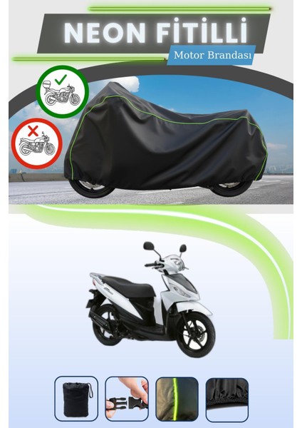Siyah Arka Çanta Uyumlu Neon Fitilli Suzuki Address Uyumlu Motor Brandası