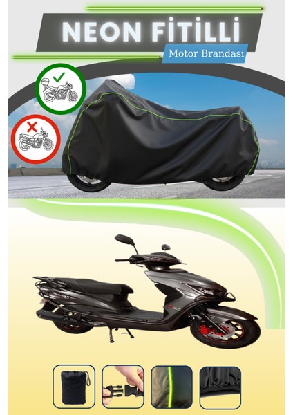 Siyah Arka Çanta Uyumlu Neon Fitilli Motolux Nirvana 50 Uyumlu Motor Brandası