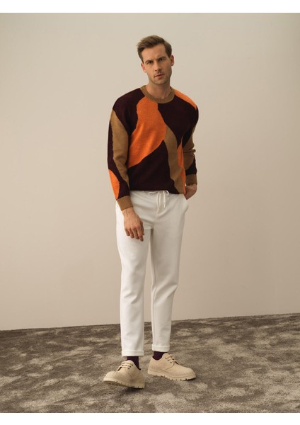 Erkek Ekru Pamuk Dokulu Slim Fit Jogger Pantolon