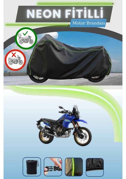 Siyah Arka Çanta Uyumlu Neon Fitilli Yamaha Tenere 700 Extreme Uyumlu Motor Brandası
