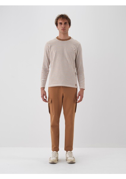 Erkek Camel Pamuk Dokulu Regular Fit Jogger Pantolon