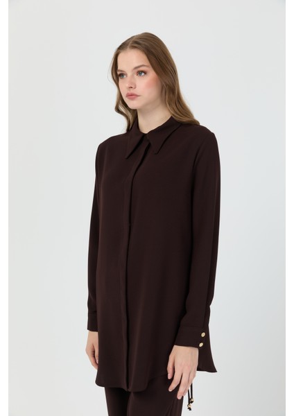 Yandan Büzgü Detaylı Pantolonlu Takım Kahve fırsatları