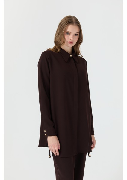 Yandan Büzgü Detaylı Pantolonlu Takım Kahve indirimleri