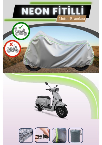 Gri Arka Çanta Uyumlu Neon Fitilli Rks Sc 150RE Uyumlu Motosiklet Brandası