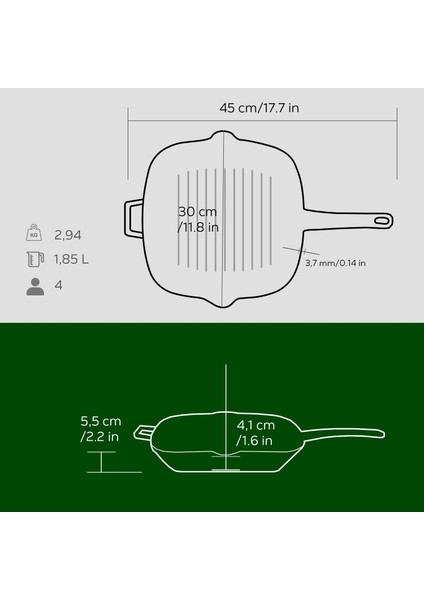 Döküm Izgara Tava, Metal Saplı. Ölçü 26X26CM. - Yeşil fırsatları