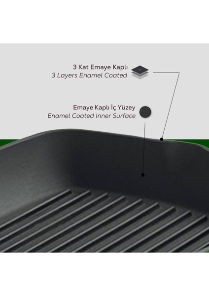 Döküm Izgara Tava, Metal Saplı. Ölçü 26X26CM. - Yeşil indirimleri