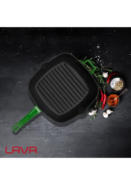 Döküm Izgara Tava, Metal Saplı. Ölçü 26X26CM. - Yeşil