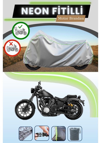 Gri Arka Çanta Uyumlu Neon Fitilli Yamaha XV950R Uyumlu Motosiklet Brandası