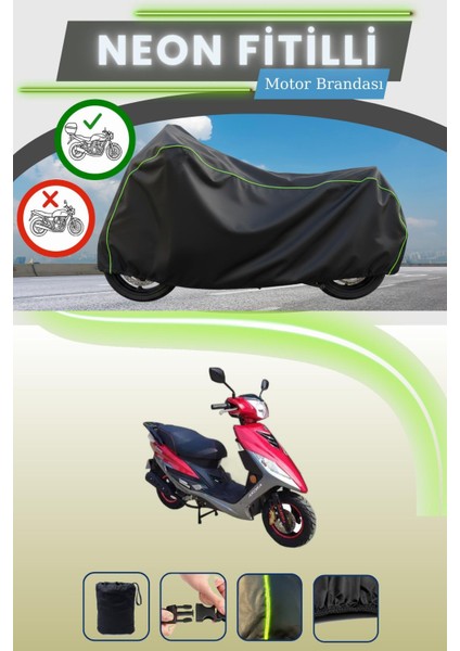 Siyah Arka Çanta Uyumlu Neon Fitilli Arora Ar 50-6 Capirossi Uyumlu Motor Brandası