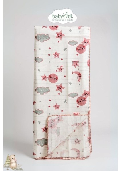 %100 Pamuk Müslin Bebek Battaniyesi 90x110 cm – Sevimli Yıldız Desenli, Yumuşak&Doğal