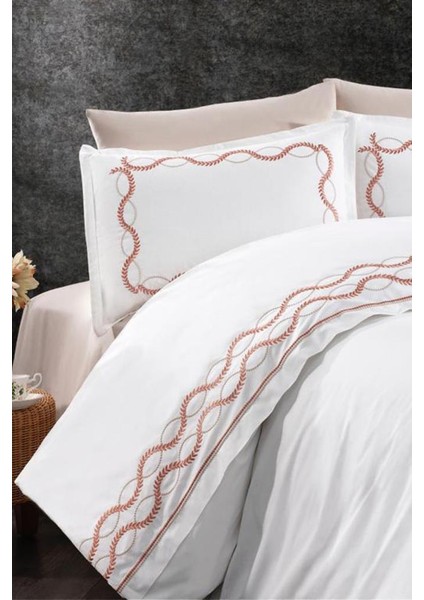 Başak Nakışlı %100 Pamuk Çift Kişilik Nevresim Takımı Tarçın