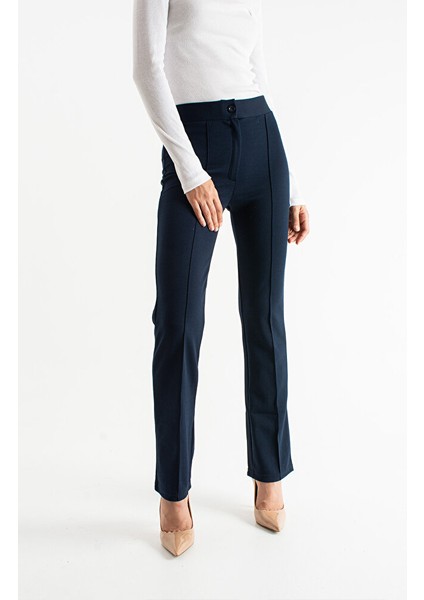 Kadın Yüksek Bel Dikiş Detaylı Düz Kesim Palazzo Pantolon