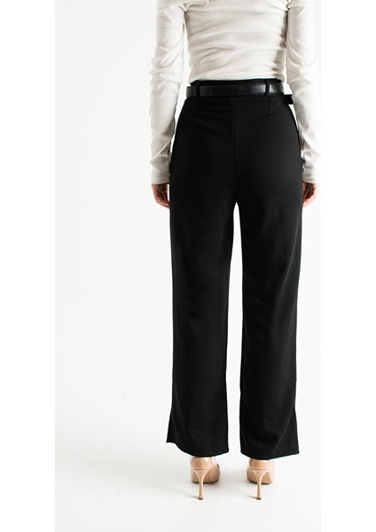 Kadın Siyah Yüksek Bel Köprülü Düz Kesim Palazzo Pantolon fiyatları