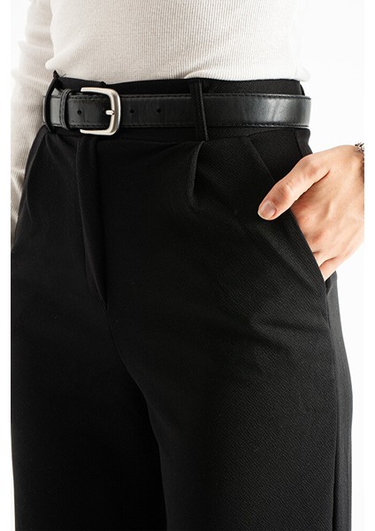 Kadın Siyah Yüksek Bel Köprülü Düz Kesim Palazzo Pantolon modelleri