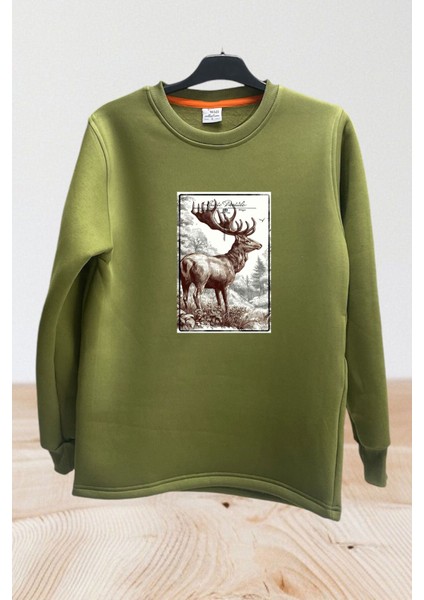 Avcılık Hunter Geyik Avı Poster Baskılı Pamuklu Regular Fit Bisiklet Yaka Sweatshirt