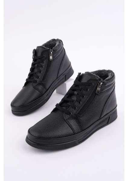 Titan Hakiki Deri Içi Kürklü Fermuarlı ve Bağcıklı Erkek Kışlık Bot