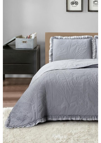 Madrid Elyaf Dolgulu Çift Kişilik 240X260 cm Yatak Örtüsü Gri