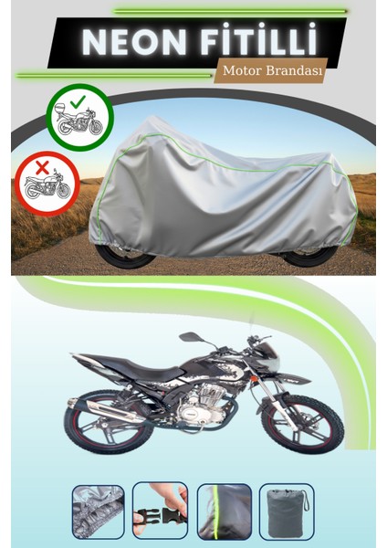 Gri Arka Çanta Uyumlu Neon Fitilli Falcon Wonder 150 Uyumlu Motosiklet Brandası