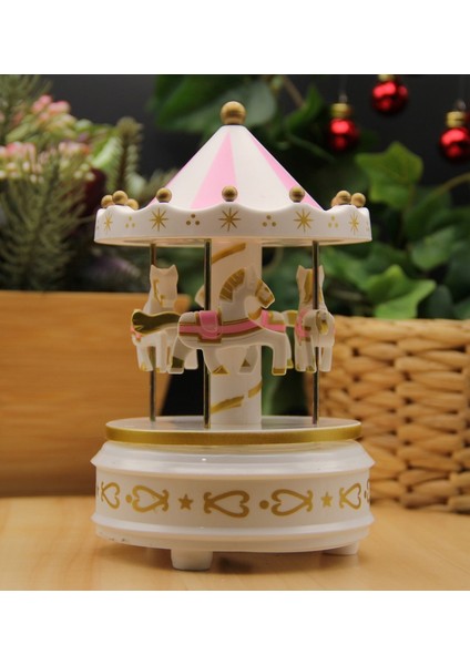 Nostaljik El Yapımı Atlı Karınca Müzik Kutusu Büyük Boy Pembe