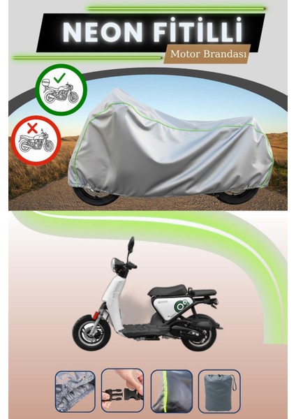 Gri Arka Çanta Uyumlu Neon Fitilli Yuki QM50QT-6E Snoopy Uyumlu Motosiklet Brandası