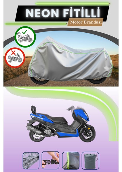 Gri Arka Çanta Uyumlu Neon Fitilli Yuki T9 Strom 125 Uyumlu Motosiklet Brandası