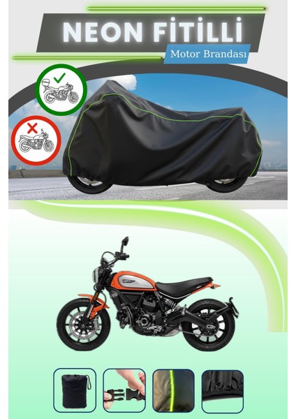 Siyah Arka Çanta Uyumlu Neon Fitilli Ducati Scrambler Icon Gen2 Uyumlu Motor Brandası