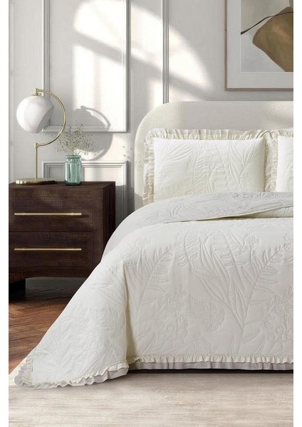 Madrid Elyaf Dolgulu Çift Kişilik 240X260 cm Yatak Örtüsü Krem