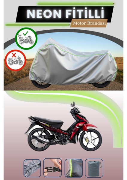 Gri Arka Çanta Uyumlu Neon Fitilli Tvs Neo X3I Uyumlu Motosiklet Brandası