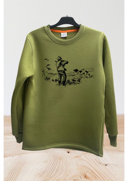 Hunter Avcılık Temalı Av Köpeği Tasarım Baskılı Setter Regular Fit Bisiklet Yaka Sweatshirt