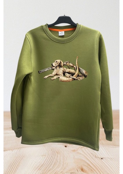 Avcılık Hunting Vahşi Yaşam Av Köpeği Setter Retriever Fişek Baskılı Bisiklet Yaka Sweatshirt