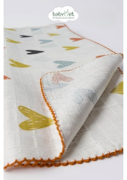 %100 Pamuk Kalp Desenli Müslin Bebek Battaniyesi 90x110 cm – Tek Kat, Yumuşak & Doğal fiyatları