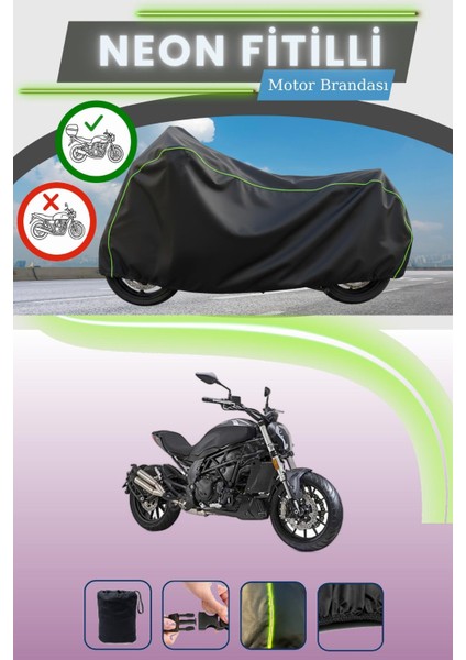 Siyah Arka Çanta Uyumlu Neon Fitilli Benelli 502-C Uyumlu Motor Brandası