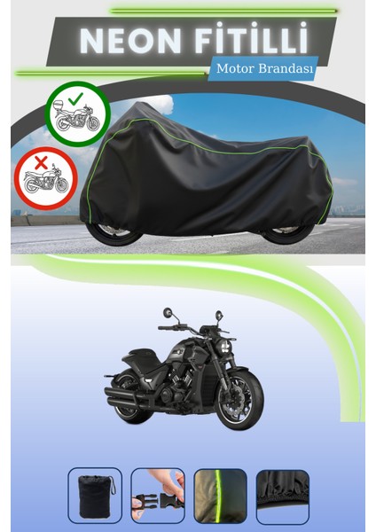 Siyah Arka Çanta Uyumlu Neon Fitilli Rks C1002 V Uyumlu Motor Brandası